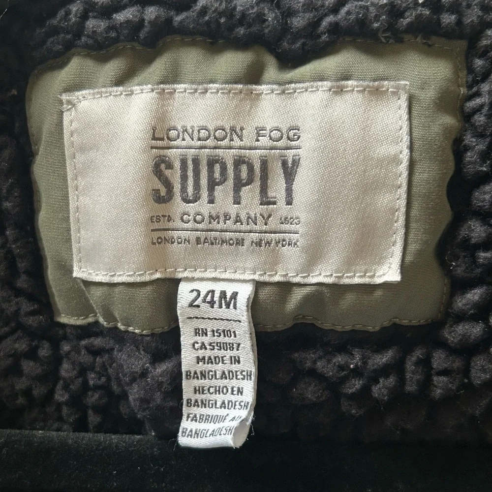 London Fog Boys Sherpa Lined Olive Green Puffer Jacket 24M